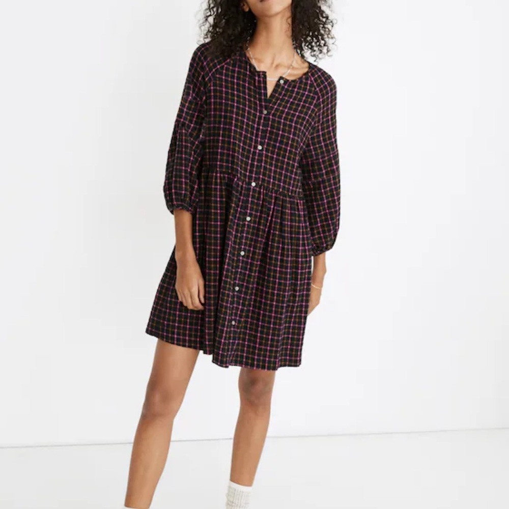 Madewell Multicolor Plaid Flannel Raglan Button Front Shirtdress